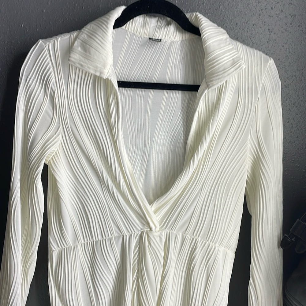 White Open V front dress